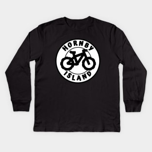 Hornby Island Mountain Bike Round - Black and White MTB Bicycle Circle - Hornby Island Biking Kids Long Sleeve T-Shirt